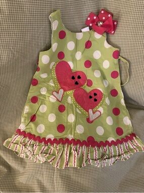 Girls' Green & Pink Polka Dot Heart Dress